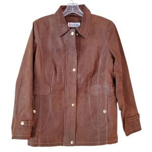 Bradley Bayou Brown Leather Moto Style Jacket EUC  Size Medium Y2k Western Biker